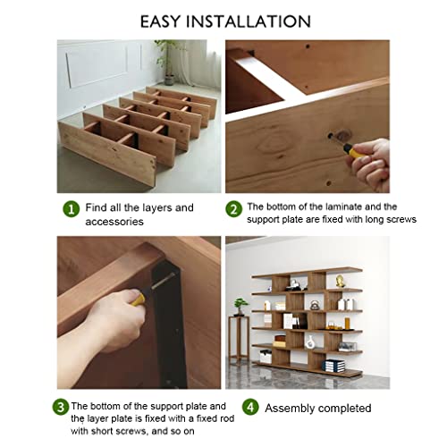 Fifor 5 Tier 78.7In Tall Industrial Bookcase, Wood Standing Book Shelf, Display Bookshelves Storage Organizer For Bedroom Living Room Home Office (Color : Brown, Size : 260 * 35 * 200Cm) #TOP6