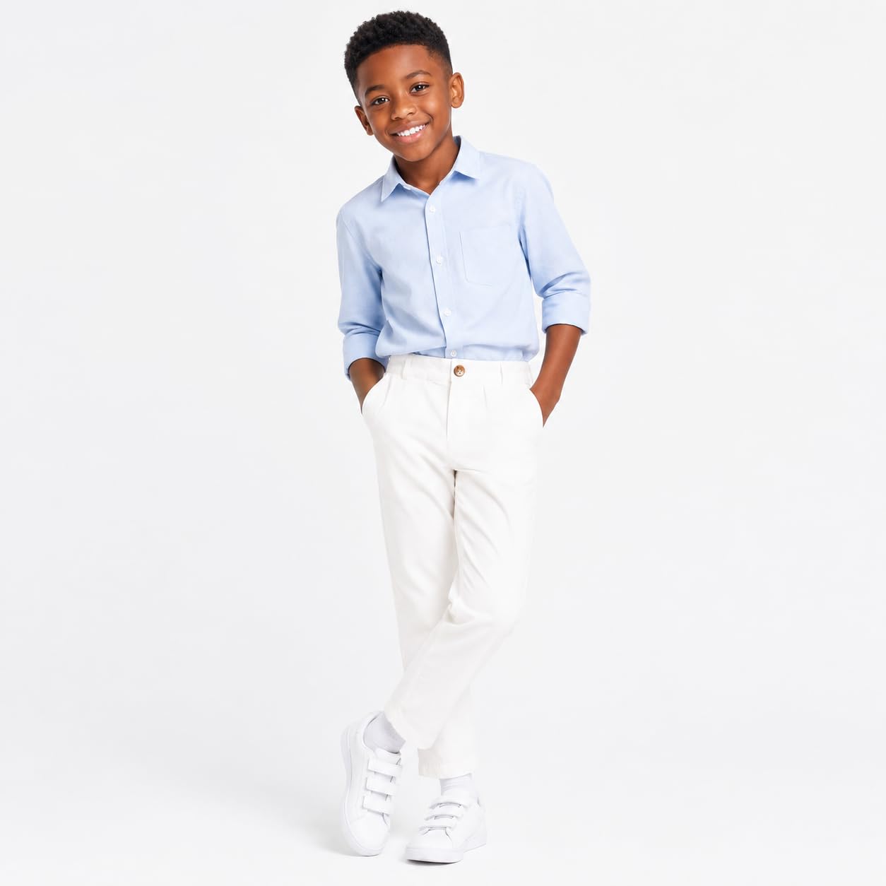 Mud Kingdom Pantalones rectos con parte delantera plana, cintura ajustable, uniforme escolar, con bolsillos