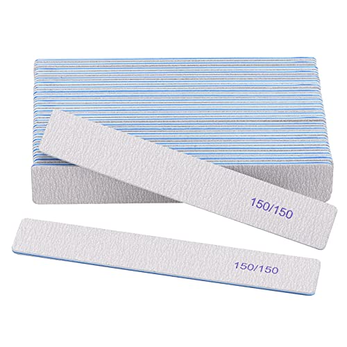 25 Pieces 150/150 Grit Rectangle Nail Files for Acrylic Nails, Reusable Buffering Files Double Sided Emery Boards for Natural Na
