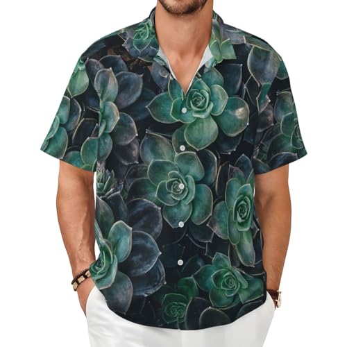 Chemise à manches courtes pour homme motif succulent vert doux et décontracté pour l'été