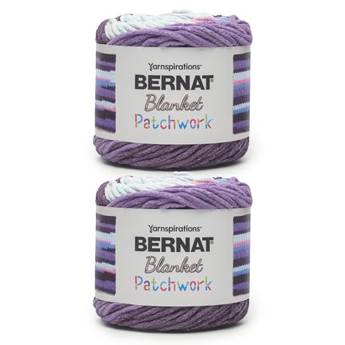Image of Bernat Blanket Patchwork Yarn for Crocheting Soft, Purple Pop, 2-Pack | #6 Super Bulky Yarn, 100% Polyester, Soft Crochet Yarn for Blankets, Knitting & DIY Crafts, 220yds, 300g /10.5oz per skein
