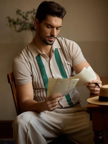 Camiseta polo para hombre Les umes, de punto, con botones, para verano y playa, rayada miniatura 3