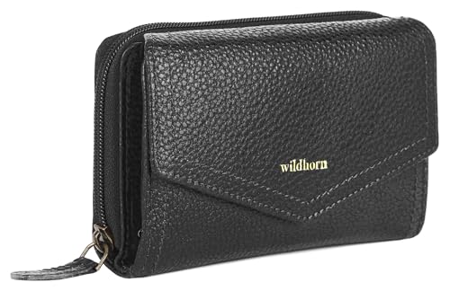 Image of WildHorn Genuine Leather Ladies Wallet - Elegant Women's Clutch Purse with 10 Card Slots, Perfect for Daily Use (Black)