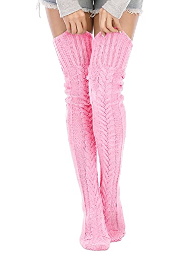 Image of YELAIVP Women's Cable Knitted Thigh High Boot Socks Extra Long Winter Stockings Over Knee Leg Warmers
