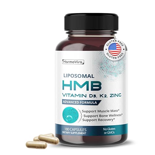 Liposomal HMB with Vitamin D3, K2 & Zinc – Advanced Formula – Supports Muscle Mass, Joint Wellness & Recovery* – 180 Capsules (Pack of 1) – No Gluten or GMOs