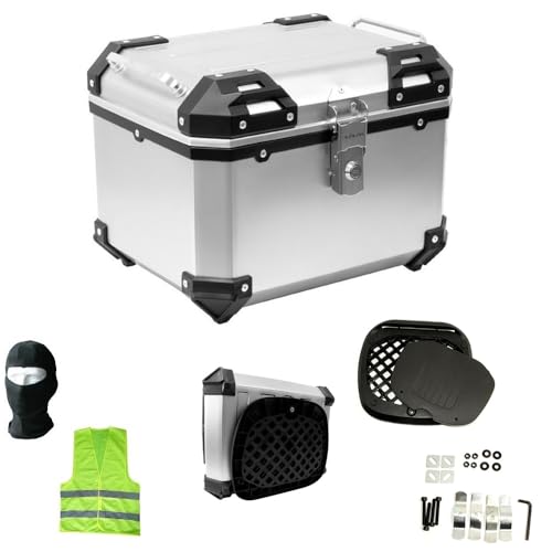 DESCRIZIONE E CARATTERISTICHE PRODOTTO: + omaggi come in foto di passamontagna in cotone+gilet fluo!! -Si monta su tutti i portapacchi con base piana di moto e scooter sia di serie che non. -NON è COMPRESO DI STAFFE PER IL MONTAGGIO, VI DAREMO SOLO LA PIASTRA DI AGGANCIO. -BAULETTO PER MOTO SCOOTER TOP CASE IN PLASTICA DI OTTIMA QUALITA', COLORE ALLUMINIO NATURALE, 38 LITRI -(Lunghezza 42 x Larghezza 36 x Altezza 33CM) Fornito con piastre in ABS. -Sviluppato per il posizionamento posteri