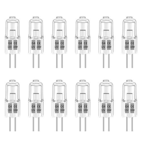 Liuyife 12 Stück G4 10W Halogen Leuchtmittel 12V Dimmbar Halogenlampen Warmweiß 2700K 150LM Halogen Stiftsockellampe G4 Kapsel Glühbirnen für Dunstabzugshauben Küchen Leuchter
