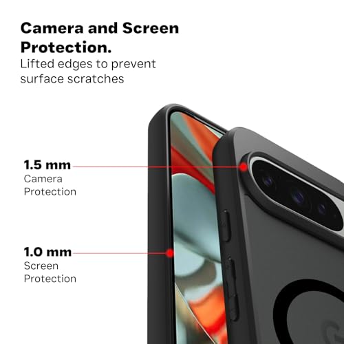 Image of RIGGEAR Shockproof Sleek Hybrid Armor Back Cover Case Compatible with MagSafe Accessories for Google Pixel 9 / Pixel 9 Pro (Smoke Black Matte PC + Black TPU Bumper)