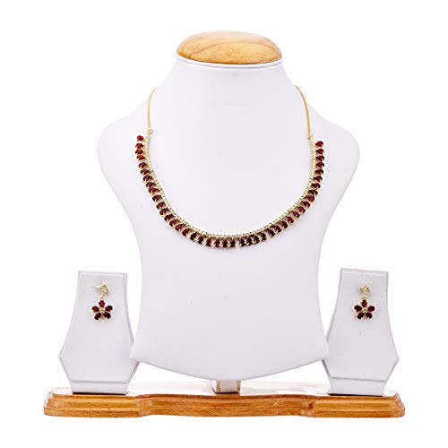 Image of ZENEME Gold-plated and Cubic Zirconia Necklace With Earrings for Women & Girls