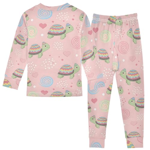 Pajama Sets Long Sleeve Turtles with Colorful Shells Pattern Soft Comfy Sleepwear 2 Piece PJS 3-8T3