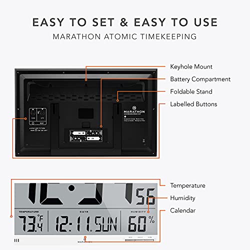 image for Marathon Slim Jumbo Auto-Set Atomic Digital Wall Clock with Temperatur