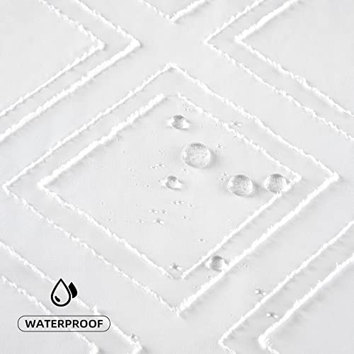 Eachope Diamond Embroidered Fabric Shower Curtain, Farmhouse Style Boho Bathroom Decor, Waterproof & Washable, 72 X 72 Inch, White #TOP5