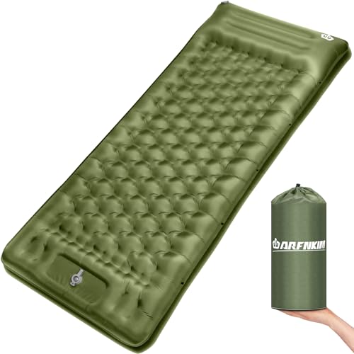 ARFNKIM Alfombrilla de camping autoinflable, 12 cm de grosor con bomba de pie integrada, colchón de camping para senderismo, mochileros, viajes (verde)