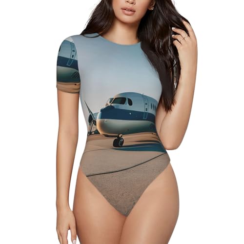 YANYU Airplane Print Adult Romper Womens Short Sleeve Onesie Bodysuit Casual Comfort Fashion Outfit