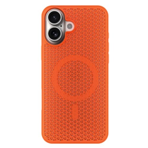 Image of Outlouders Back Cover for iPhone 16 | Honeycomb Cooling Design | Silicone Heat Dissipation | Mag-Safe Compatible | Shockproof Camera Protection Bumper Case (Orange Mag-Safe)