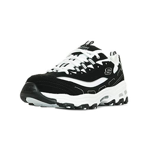 Skechers womens D'lites Biggest Fan Memory Foam Lace-up Fashion Sneaker, Black/White, 10 Wide US
