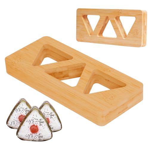 Image of CIYRULL Onigiri Mold,Bamboo Wood Rice Ball Maker,3 in 1 Musubi Maker Mold, Triangle Rice Ball Making Kit for Family Picnic and Bento Preparation,Home DIY Japanese Cuisine