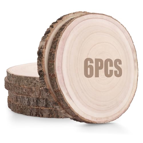 DAJAVE 6 Pcs Wood Slices for Crafts 26-30cm Large Log Slices Unfinished Wooden Discs Round Wooden Discs No Hole Wood Circles for Arts, DIY Crafts, Christmas, Wedding