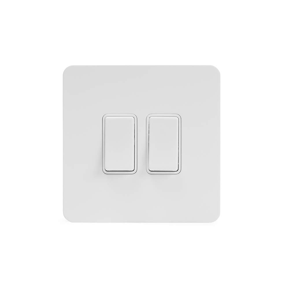 Soho Lighting White Metal Flat Plate 10A 2 Gang 2 Way Light Switch White Insert Screwless