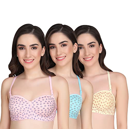 Image of Printed Half Cup Padded Bra - Made of Pure Cotton Full Coverage Non Wired Seamless Pushup Soft Cup for T-Shirt Saree Dress Sports Garment for Daily Use Everyday