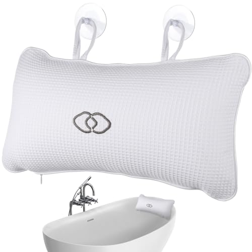 CALLARON Bathroom Bath Pillow with PVC Air Bags Slip Bathtub Cushion for Head and Neck Support Spa Bath Accessory with Suction Cups White