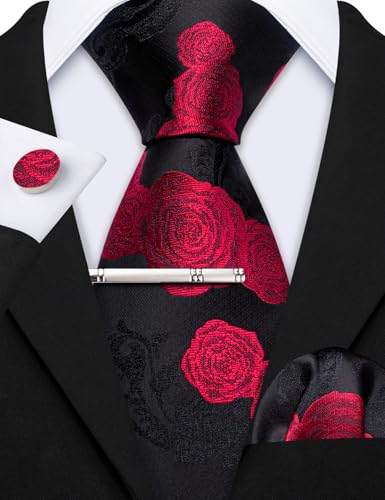 Image of Barry.Wang 6 PCS Men Ties Set Silk Business Fashion Woven Necktie Handkerchief Cufflinks Paisley Stripe Wedding Party