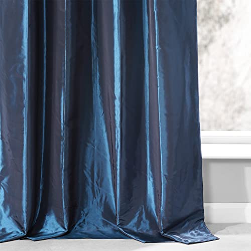 Image of HPD Half Price Drapes Ruched Faux Taffeta Silk Curtains 108 Inches Long Room Darkening Curtains for Bedroom & Living Room (1 Panel), 50W x 108L, Navy