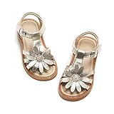 Flaryzone Toddler/Little Girls' Daisy Flower Wedding Dress Summer Flat Sandals (Gold, Toddler-Size 9