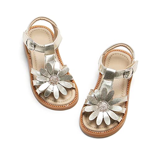 Flaryzone Toddler/Little Girls' Daisy Flower Wedding Dress Summer Flat Sandals (Gold, Toddler-Size 9) #TOP7