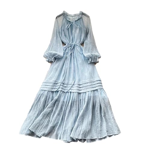 Women Spring Nail Bead Sequins Lantern Sleeves Dress Korean Straps