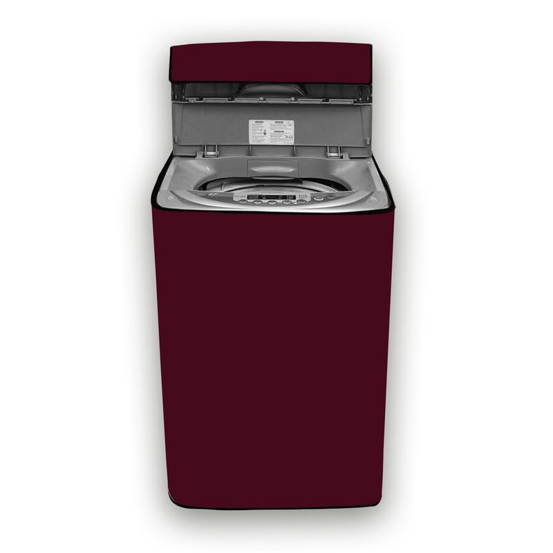 Image of Waterproof Washing Machine Cover Fully Automatic Sutaible for Samsung Model 8.0 kg Ecobubble Top Load, WA80BG4441BG (54 x 56 x 98 cms) Solid Maroon Print