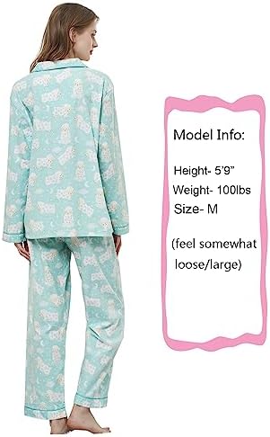 CHUNG Women Flannel Pajamas Set Brushed Cotton Button Tops Pants S-XL Sleepwear Loungewear Cozy Warm Winter