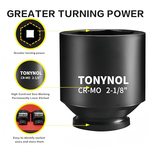 Image of TONYNOL 3 /4 Inch Drive Impact Jumbo Socket Set,6-Point,SAE(2-1 /16 inch to 2-1 /2 inch),8 Pcs,Cr-MO Steel,With a Storage Case