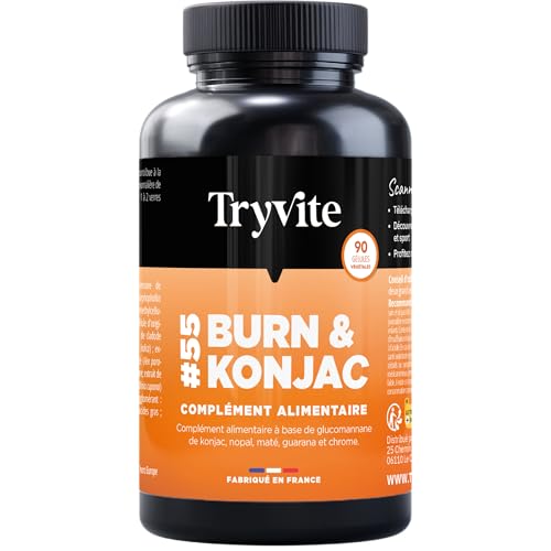 TRYVITE Konjac – Formule Silhouette, Satiété & Gestion des Portions – Avec Konjac, Nopal, Maté, Guarana & Chrome – 90 Gélules...
