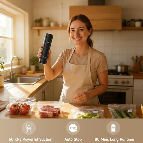 Image of DREAME VH20 Handheld Vacuum Sealer Machine for Food with 30 Reusable Vacuum Bags, Compact Food Vacuum Sealer, Auto Stop, Rechargeable Food Sealer Saver, Dry & Moist Modes, For Container & Wine Bottles