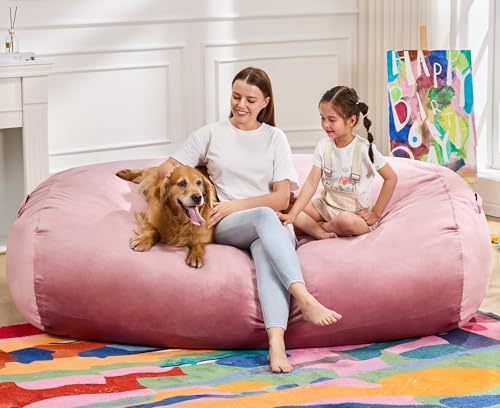 Image of Hobestluk 6FT Bean Bag Chair Large Beanbag Lounger with Removable Cover Adult Bean Bag Chair with Portable Handle Desgin for Living Room Bedroom (Pink, 6FT)