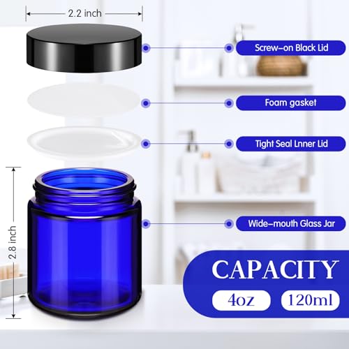 Image of Norme 64 Pcs 4 oz Glass Jars with Lids Cosmetic Jars, Black, Blue