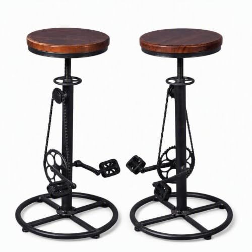Image of BOKKOLIK Set of 2 Industrial Bar Stool-Swivel Vintage Coffee Kitchen Dining Island Chair-Bike Pedal Footrest-Extra Tall Pub Height Adjustable 29-37"