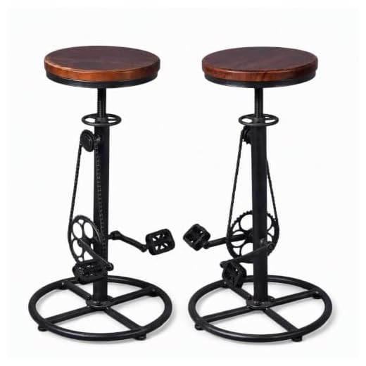 Set of 2 Industrial Bar Stool-Swivel Vintage Coffee Kitchen Dining Island Chair-Bike Pedal Footrest-Extra Tall Pub Height Adjustable 29-37"