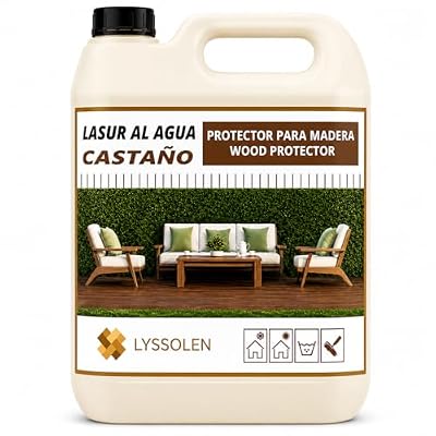 LYSSOLEN Lasur Protector Barniz Madera Exterior e Interior | Al Agua, Poro Abierto, Satinado Color Castaño | Impermeabilizante con Filtro UV para Terrazas, Vallas, Vigas y Muebles | 8 Años | 1 Litro