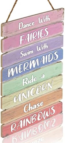 Something Unicorn Pastel Rainbow Wall Hanging Sign for Teen Girls, Kid's Bedroom, Nursery, College Dorm, Rainbow Lovers,12x17 in, Rainbow