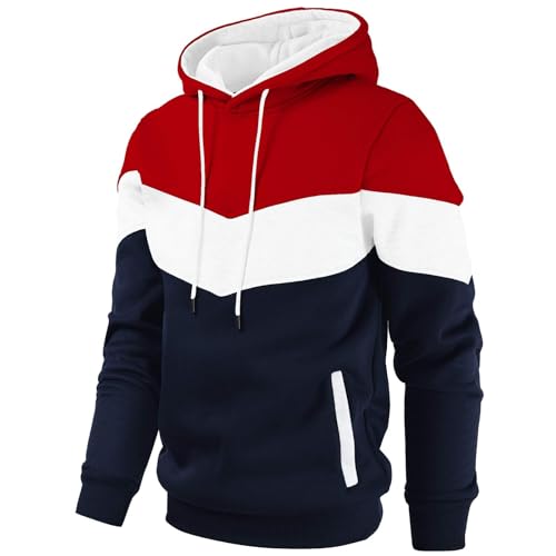 Men's Novelty Color Block Pullover Fleece Hoodie Casual Sweatshirt - Image 4
