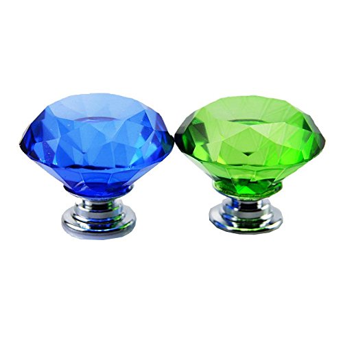 8 piezas 40 MM Pomo para muebles (cristal, con tornillo, plata, transparente ) (Verde azul)