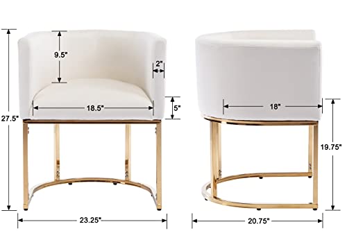 Rivova White Dining Chair Mid Century Modern Dining Chair With Golden Metal Legs, Velvet Upholstered Accent Arm Chair For Dining Room, Kitchen, Vanity, Living Room #TOP2