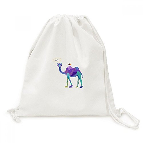Sac cordon Toile Bleu avec Chameau et Oiseau pour vos escapades et loisirs quotidiens