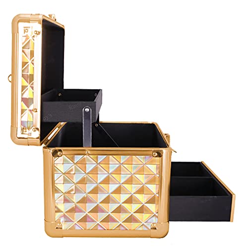 Maleta Profissional Grande com Gaveta Ruby Vazia para Maquiagem/ Manicure/ Acessórios/ Jóias (Dourad