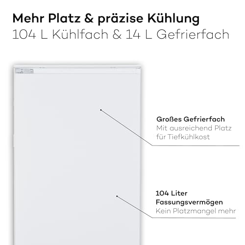 SCHOEPF – KSE410A++ Einbau-Kühlschrank mit Gefrierfach – 118 L Gesamtvolumen – 41 dB leise – 4**** Gefrierfach – 2 kg/24h Gefrierleistung – Automatisches Abtauen – 87 x 54 x 54 cm (Energieklasse E)