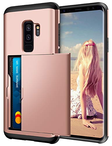 Coolden for Samsung S9 Plus Case Shockproof Case for Galaxy S9 Plus Wallet Case Protective Case Rubber Bumper Card Holder Slot Wallet Case Cover for Samsung Galaxy S9 Plus Phone Case (Rose Gold)