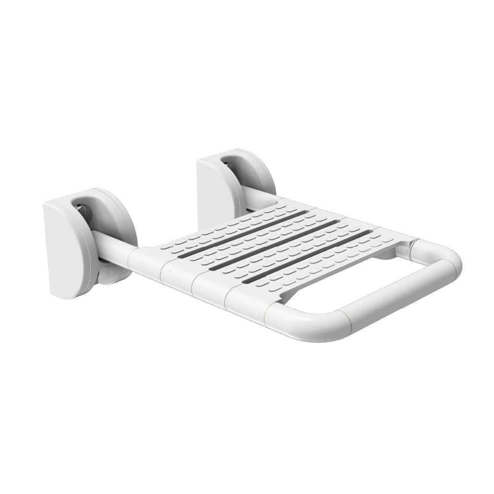 Rehamo Showerie NFU Auto Flip Up Bathroom Shower Stool with Textured Surface for Seating Grip | Wall Mounting Nylon Steel Shower Chair for Seniors, Pregnant, Post-Op & Others with 1 Year Warranty