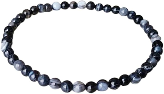 Natural Black Tibetan Sardonyx 4mm Round Shape Smooth Cut Beads Stretchable Bracelet For Men & Women. Unisex Bracelet For Healing, Meditation, Prosperity, Gift & Luck|LW_BRST_01720